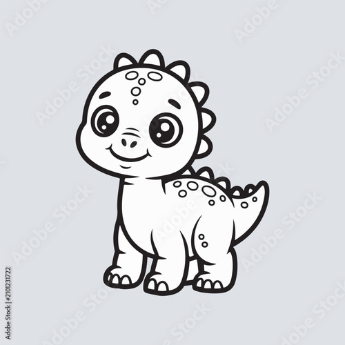 Cute Baby Dinosaur Coloring Page Outline – Kawaii Cartoon Dino Vector for Kids