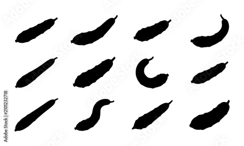 Картината върху платно Black Silhouette Zucchini Vector Icons, Simple Vegetable Graphics, Organic Food