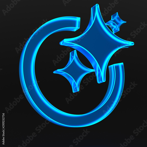 Neon AI symbol on dark background. 3D illustration