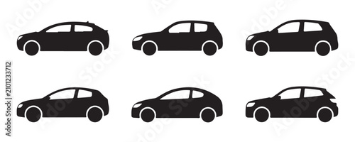 Foto Collection of various car silhouettes showing different hatchback and compact vehicle side view design types