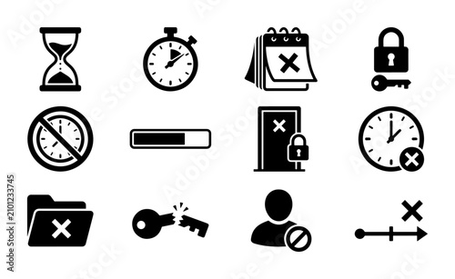 Foto Black and White Icons: Time, Security, Access, and Progress Symbols for Business