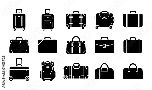 Foto Travel Luggage Icons Set, Diverse Suitcases and Bags, Vector Graphics for Touris