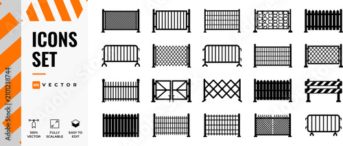 Set of Fence and Barricade Icons for Security and Construction Safety
