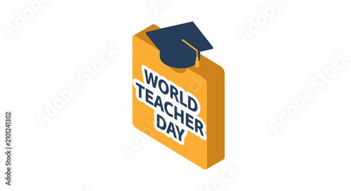 World teacher day isometric education icon with graduation cap