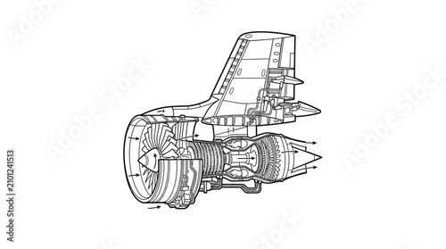 Canvastavla Industrial Cross Sectional Diagram of a Turbofan Jet Engine with Fan Compressor