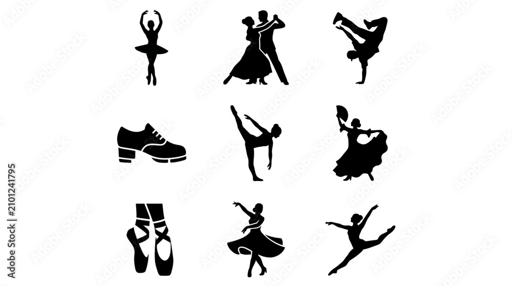 Obraz premium Ballet Dancers in Various Poses Silhouettes.
