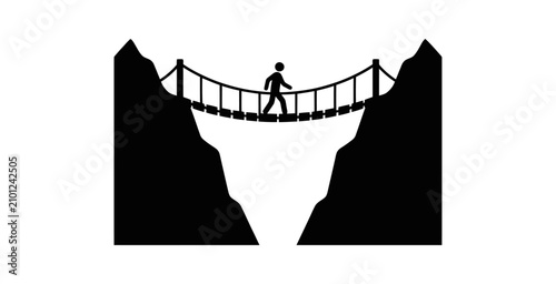 Person Walking on Tightrope Vector Illustration