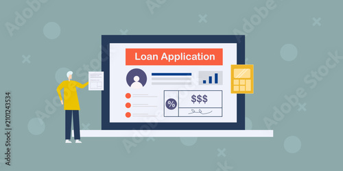 Online loan application, evaluate interest rate and businessman reviewing financial details.