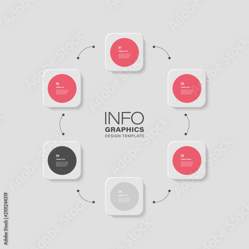 Minimalistic modern template with 6 text blocks. Square elements vector infographic layout