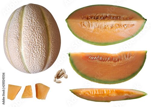 Obraz na plátne Cantaloupe melon collection isolated on transparent background