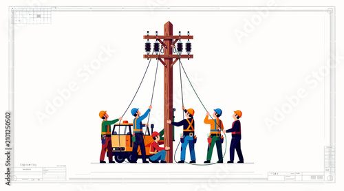 workers installing utility pole