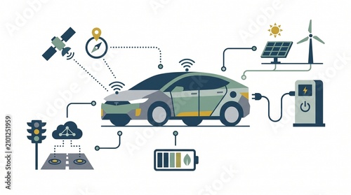 Autonomous Vehicle connected to renewable energy sources and smart city infrastructure