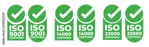 ISO Certification Badge Icon Collection ISO 9001 ISO 14001 ISO 22000 Green Vector Set