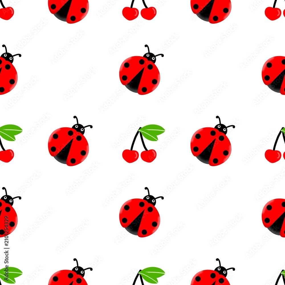 Fototapeta premium Cute ladybug seamless pattern. Cartoon ladybug pattern background. Ladybug repeating pattern. Ladybird seamless background.