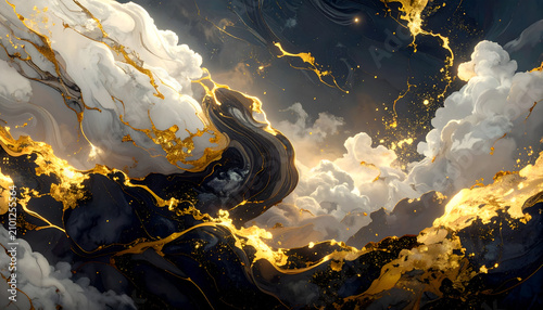 Cosmic Serpent Amidst Golden Clouds and Starry Night Sky.