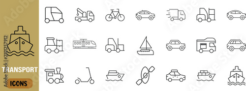 Transportation vehicle outline vector icons. car icon set, truck icon set, bicycle icon set