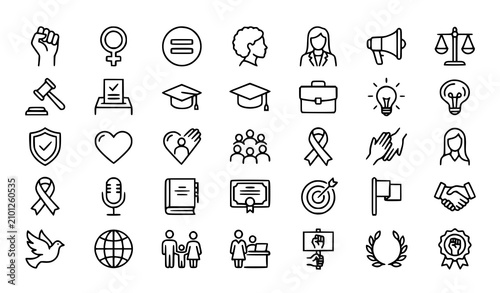 Obraz na płótnie Social justice and equality line icons collection for activism advocacy