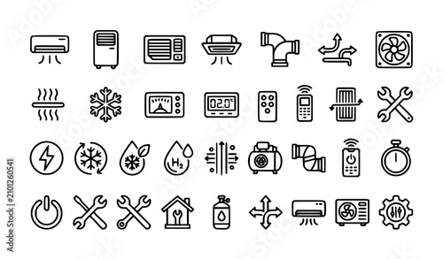 Fotografía Hvac system icons air conditioning heating ventilation maintenance line art