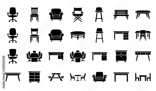 Foto Furniture silhouette collection chairs desks and cabinets vector icons