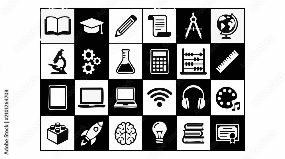 Fototapeta premium Educational, Scientific, and Technological Learning Icons Grid