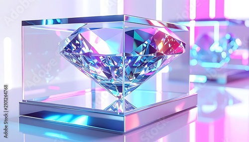 Large Diamond in Glass Case Display.