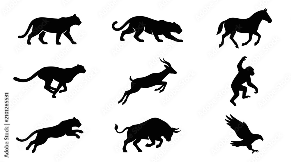 Obraz premium Silhouettes of various wild animals running.
