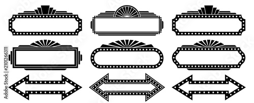 Set of vintage marquee frames and banners, retro signs with border details, text boxes for retro advertising, signposts, and vintage themes