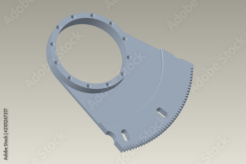 3D Render of Metal Mechanical Component with Mounting Holes