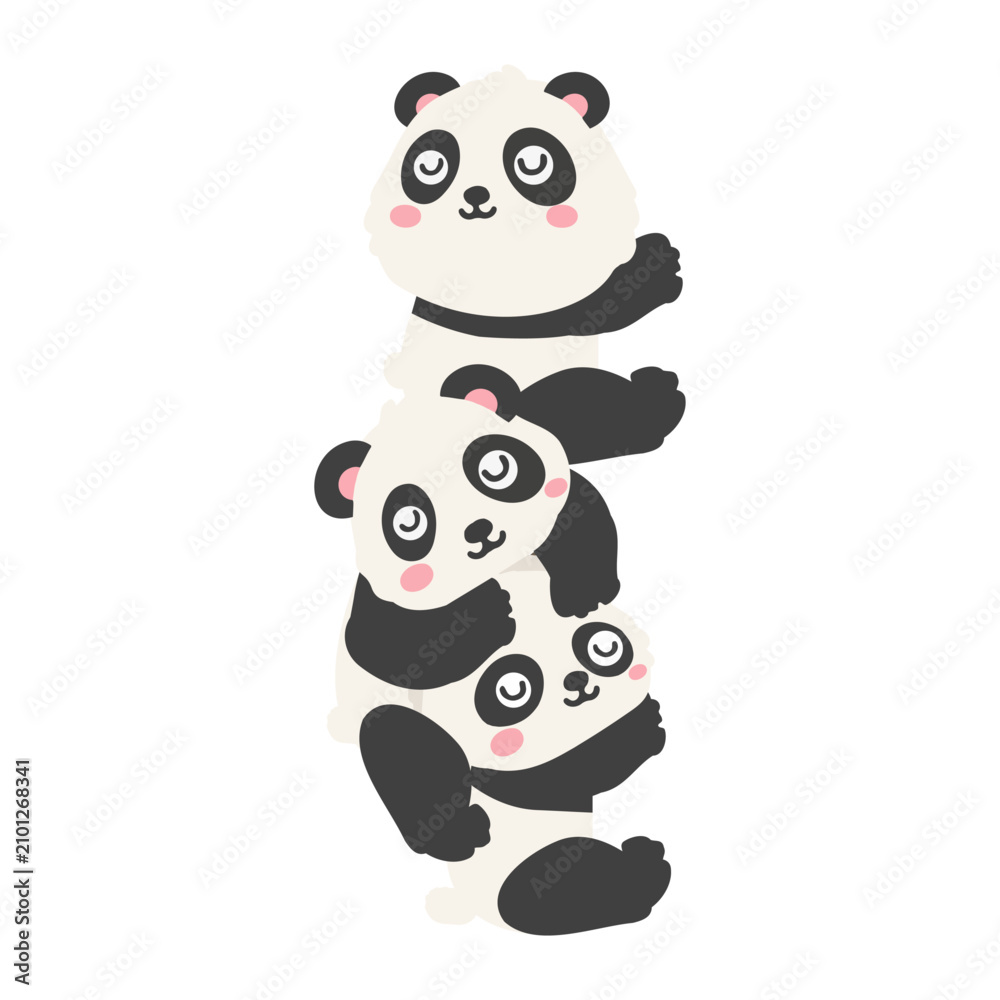 Naklejka premium Playful Panda Family Stacked Together
