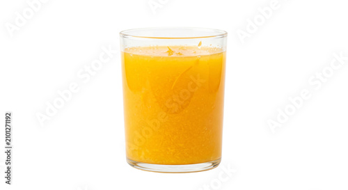 Foto Refreshing glass of freshly squeezed orange juice with pulp and slice