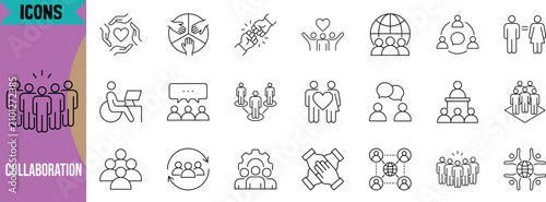 Social community collaboration vector icons. people icon set, hands icon set, globe icon set