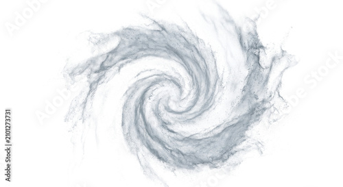 Fotografie Abstract swirling vortex of dust particles against a white background