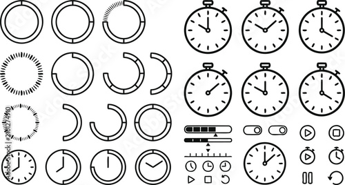 Foto Collection of stopwatch and timer icons in various styles silhouette