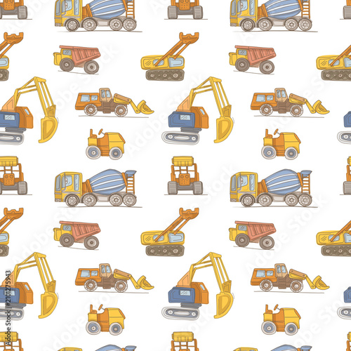 
Hand drawn construction machines and excavators set. Black and white graphic line art vehicle sketch collection. Industrial machinery illustration isolated on white background