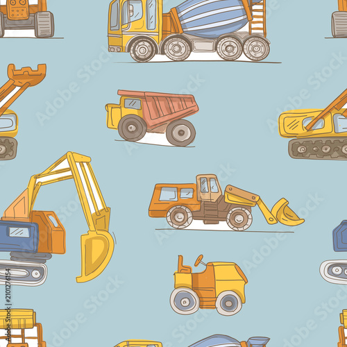 
Hand drawn construction machines and excavators set. Black and white graphic line art vehicle sketch collection. Industrial machinery illustration isolated on white background