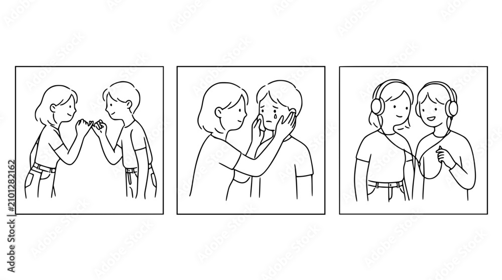 Fototapeta premium This scene illustrates two characters playfully interacting and sharing an intimate moment, highlighting emotional bonds through connection and sharing joy.
