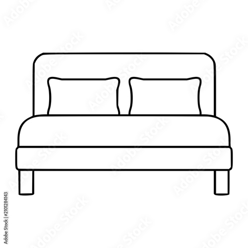 Minimalist Bed Vector Icon. Hand-drawn bedroom furniture with headboard and pillows. Clean scalable line outline for interior design, home decor, and furniture catalog graphic projects.