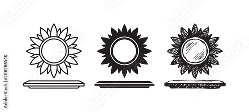 Cuadro en lienzo Sunflower head with petals on a surface icon set in outline, solid, and hand-dra
