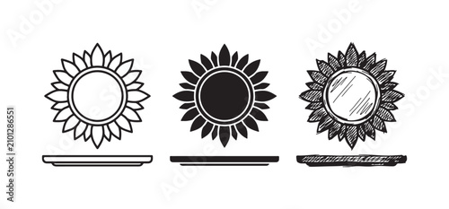 Fotografía Sunflower blossom on a flat surface icon set in line, glyph, and hand-drawn sket