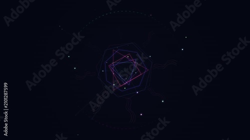 Abstract Digital Hexagon Pattern Moving in Dark Background with Light Particles and Dynamic Lines