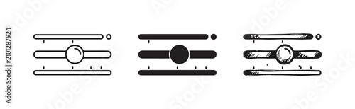 Obraz na plátně Three horizontal fader controls icon, with the middle one highlighted, shown in outline, solid, and hand-drawn styles