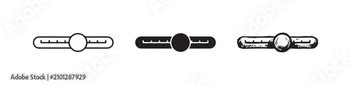 Foto Single horizontal fader or slider control icon presented in outline, solid, and expressive hand-drawn styles, for user interface