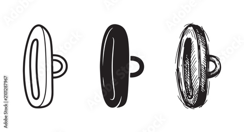 Foto Three styles of an oval medal or decorative shield icon with a recessed center and a handle
