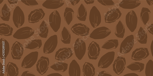 flat illustration almond nut pattern. Almond nut seamless Pattern background. Seamless pattern Almond background.	