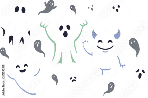 Foto Cute halloween ghosts collection with spooky and funny expressions cute white ch