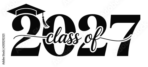 Future graduation class of 2027 graphic design with academic cap and tassel symbolizing educational achievement and success vector illustration