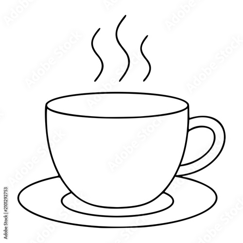 Obraz na plátně Minimalist Vector Icon Of Steaming Coffee Cup On Saucer, Hand Drawn Line Art Ill