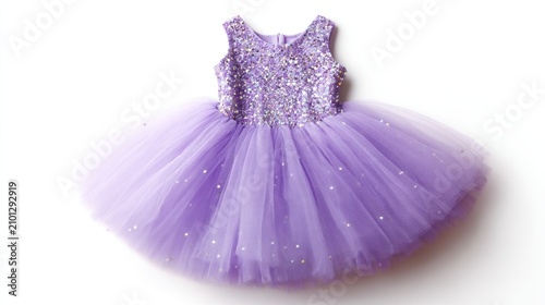 A lavender sleeveless tulle tutu dress for a girl, embellished with iridescent sequins across the bodice and scattered on the skirt.  The dress is displayed on a white background