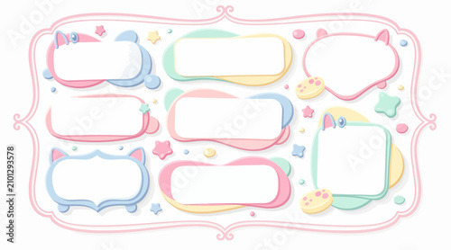 colorful cartoon text frames with cute cat ears