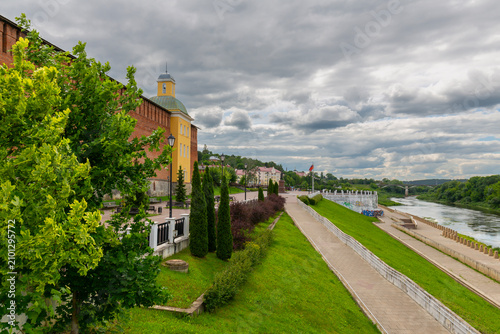 The fortress wall of the Smolensk Kremlin and embankment of the Dnieper River